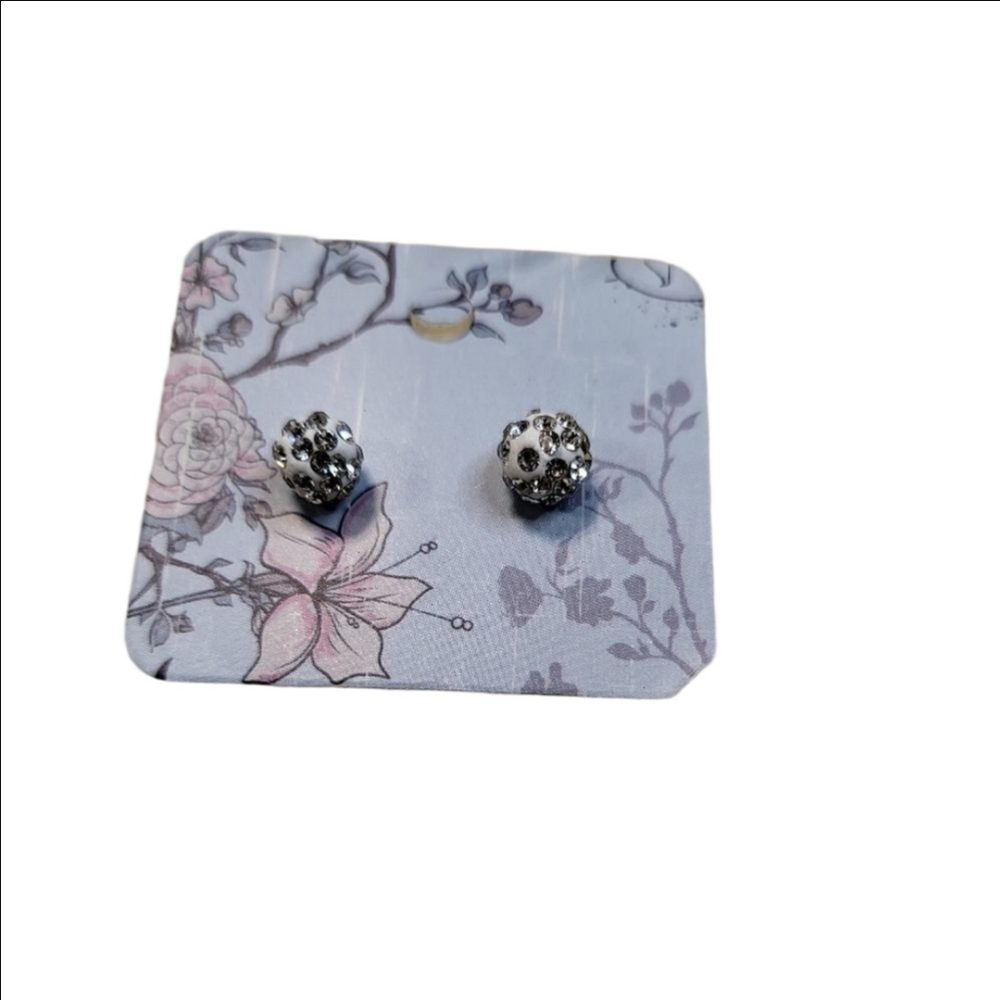 Silver Rhinestone Ball Post Earrings